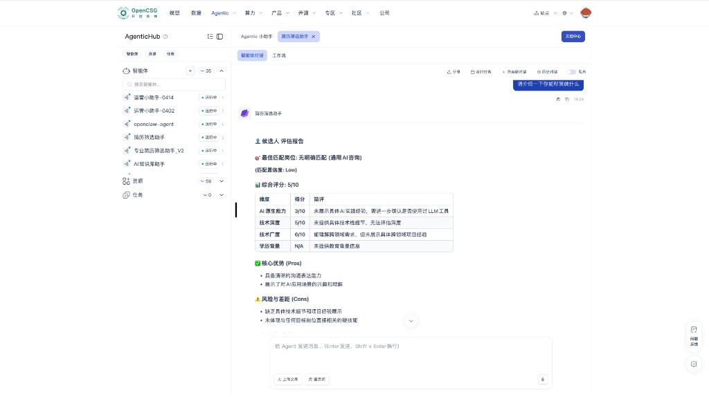 AgenticHub:打开实例后的智能体对话与结构化输出示例