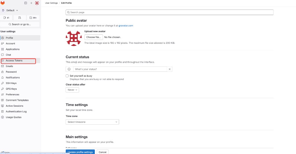 GitLab: select Access Tokens in the sidebar